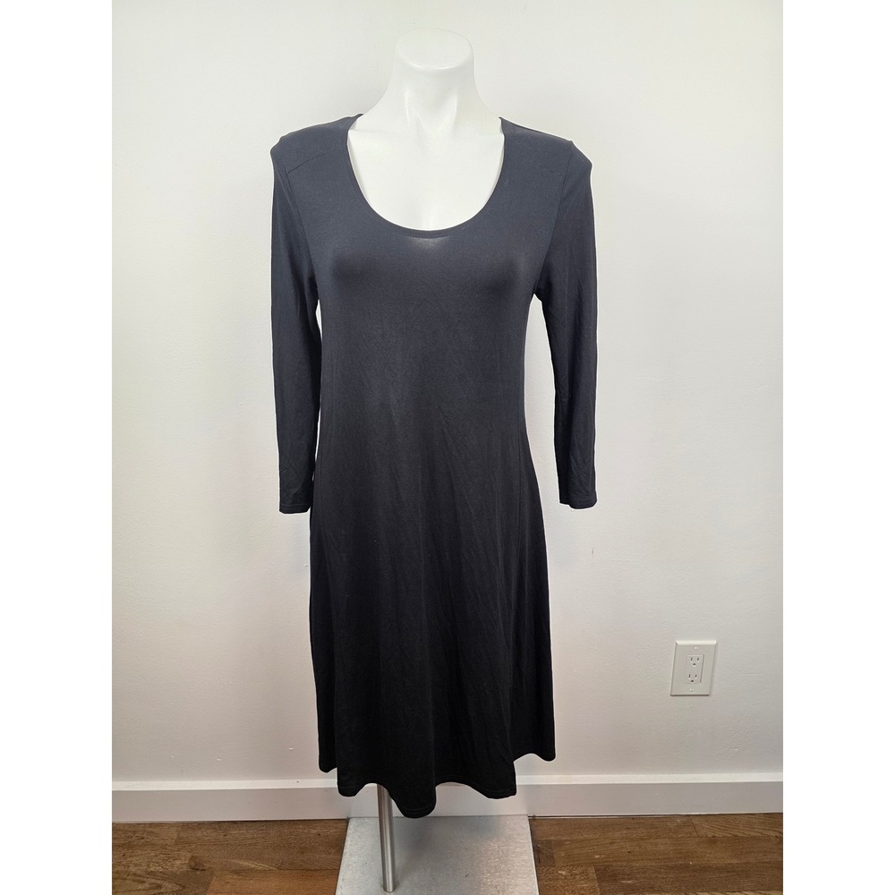 Garnet Hill Womens Black Scoop Neck Long Sleeve Midi Jersey Dress Size S 41237